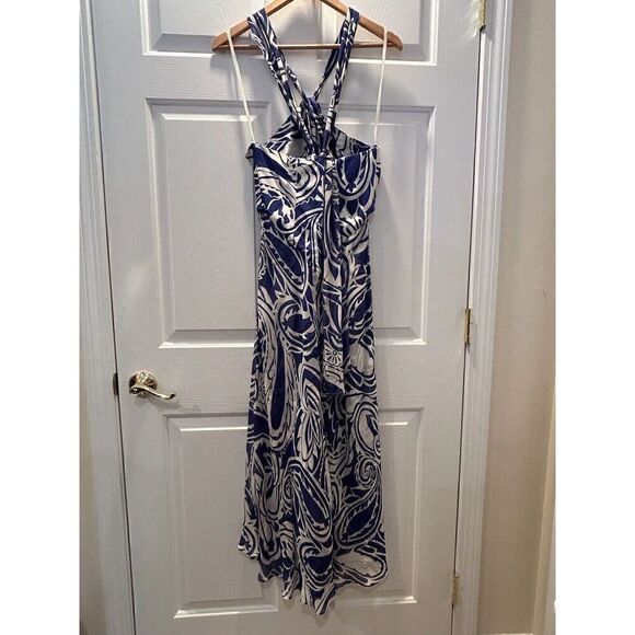 Donna Ricco Blue And White Silk Sleeveless Party Dress Size 8 - Picture 2 of 6